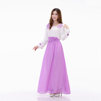 Aooluo New Design Summer Malaysia Muslimah Wear Chiffon O-neck Long Sleeve Muslimah Dress (Purple) - intl