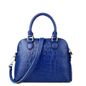 PASTE Women Leather Handbag Medium Tote Bag Luxury Alligator Grain Designer Handbags Ladies Messenger Bags Genuine Leather Fashion Shoulder Bag Brands Crossbody For Women (Blue)