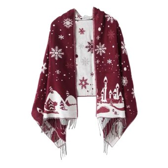 EOZY Women Girls High-end Christmas Scarf Snowflake Printing Faux Cashmere Winter Female Shawls Thicken Warm Scarves (Wine Red)