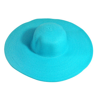 Summer Women's Foldable Wide Large Brim Beach Sun Hat Straw Beach Cap For Ladies Elegant Hats Girls Vacation Tour Hat(lake blue) - Intl