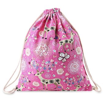 S&L Casual Drawstring Allover Tribal Print Shopper Bag (Color:Pink) - intl