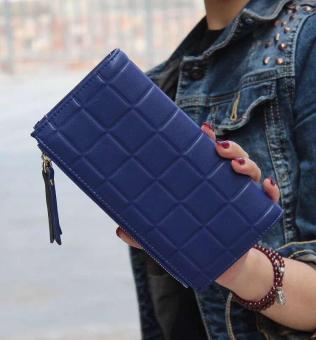 Dompet wanita Fashion rumbai ritsleting ganda kisi tas tangan lama kapasitas besar 2 dompet lipat - biru tua - International