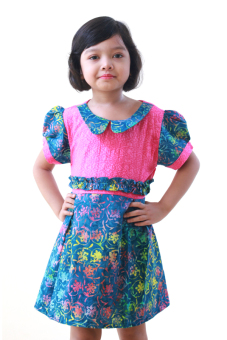 Oktovina-HouseOfBatik Dress Batik Katun Embos Anak - Kids Batik RTA-8 - Pink Tosca