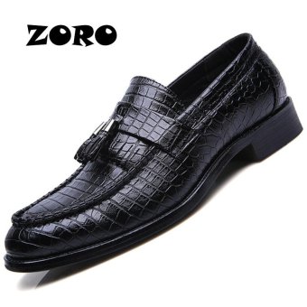 ZORO 2017 New Men Leather Shoes Casual Fashion England Pointed Toe Men Shoes Black Retro Tassel Low Slip On Shoes (Black) - intl