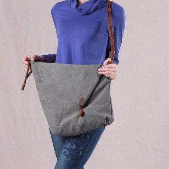 360DSC Women Retro Casual Crazy Horse Leather Canvas Crossbody Bag Messenger Shouder Bag (Grey)- INTL