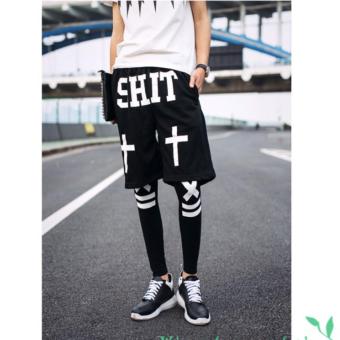 QQ Fashion shorts Leggings personality sports pants Black - intl