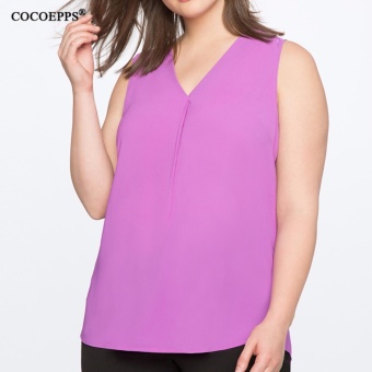 COCOEPPS Sleeveless Chiffon V neck women tops big sizes new 2017 Casual plus size women Loose blouse blue greed tops - intl