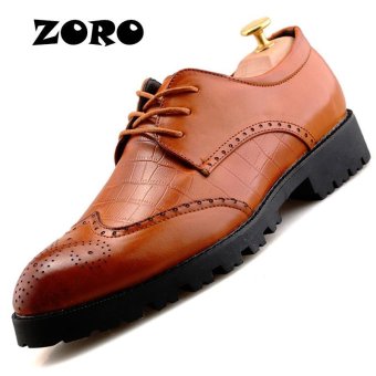 ZORO 2017 Man Flat Designer Classic Men Dress Shoes Genuine Leather Carved Italian Formal Oxfords (Brown) - intl