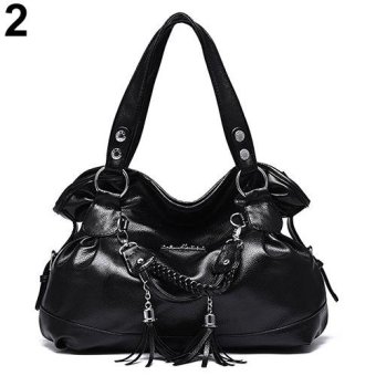 Broadfashion Women's Fashion Casual Faux Leather Tassel Handbag Shoulder Bag Tote Purse (Black) - intl