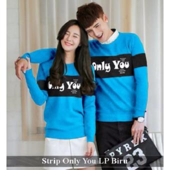 Distributor Baju Online - Kemeja Couple Murah - Baju Couple Strip Only You LP Biru