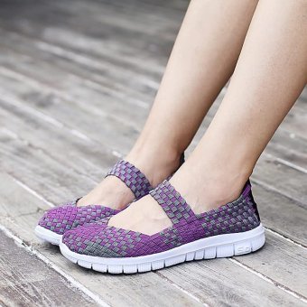 Summer Women Shoes Casual Cutouts Lace Canvas Shoes,Purple - intl