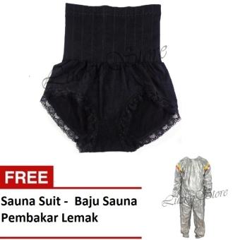 Munafie Slim Pant Celana Korset - Celana Pelangsing Tubuh - Black - Free Sport Sauna Suit Baju Sauna Pembakar Lemak