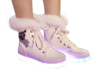 Women's Fashion Winter Warm Shoes Casual Light up LED Luminous Sneakers White - Intl
