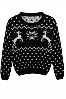 Sunwonder Arshiner Kids Girl's Wear Long Sleeve Thick Animal Warmer Loose Cute Knitting Pullover Sweater (Black)