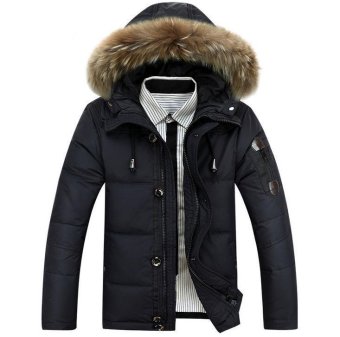 Men Warm Collar Hooded Parka Winter Thick Duck Down Coat Outwear Down Jacket Hot Black - Intl