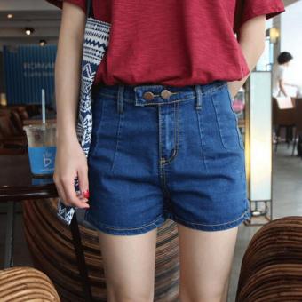 QQ The new women's high-waist denim shorts Blue - intl