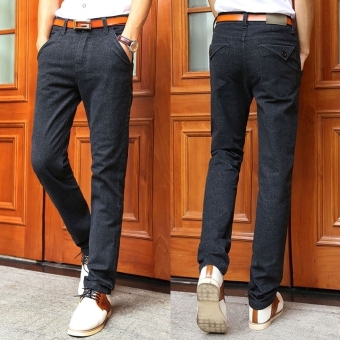 GE Men's Stylish Straight Leg Pants Loose Long Trousers Jeans Denim Looks Pants (Black)