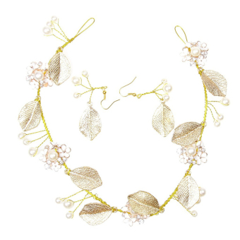 Gold Leaf Pear Wedding Bridal Tiara HairPiece & Earrings - intl