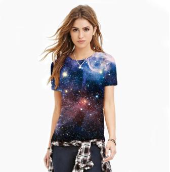 QQ Europe and the new explosion of the blue star 3D printed blouses short sleeved T-shirt leisure sports lovers Multicolor - intl