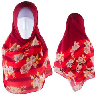 Hijab Dafa Pashmina Bunga Hijab Scraf Jilbab Motif Bunga Kombinasi Bahan Poly Turkey Turkish Motif 1 - Merah