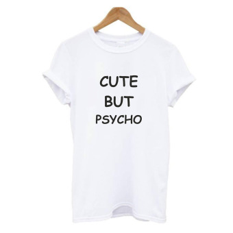 Women Lady Casual Letters Print T-shirt Round Neck Top Tees - Size S (White) - intl