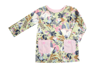 Gill & El Gweni Long Sleeve Top With Pocket Motif Flower / Baju Tunik Anak Perempuan - Hijau Soft