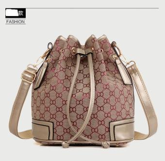 Women plaid canvas drawstring shopping tote handbag shoulder bag pink - intl