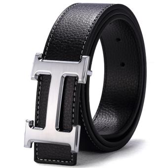 120CM (+- 5CM) Fashion Style Men Cowskin Leather Belt MBT16H-2 (black+silver buckle)