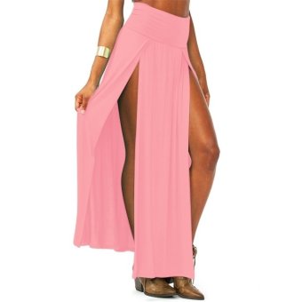 Popular Trends High Waist Double Slits Sexy Women Maxi Skirt