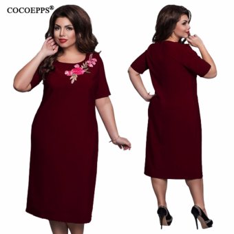 COCOEPPS Women Plus Size Summer Dress 2017 Ladies Elegant O Neck Short Sleeve Embroidery Patch Dresses - intl