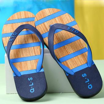 Summer Non-slip Couple Flip Flops Wood Grain Slippers for Men - intl