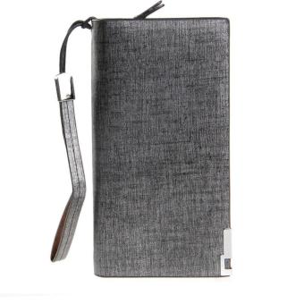 BUYINCOINS Men's Leather Wallet Bifold ID Card Holder Purse Checkbook Long Clutch Billfold Silver - intl