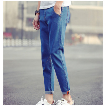 QQ Men's fashion slim jeans Light blue - intl