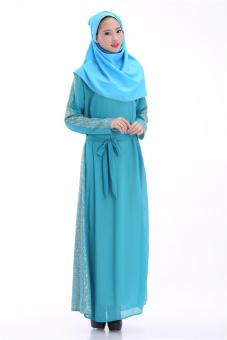 Muslim Islamic women robes Muslim Middle East long skirt Arab dresses - Sky blue - intl