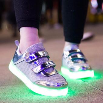 Boys Girls USB LED Lights Luminous Kids Shoes Casual Sneaker Silver - intl