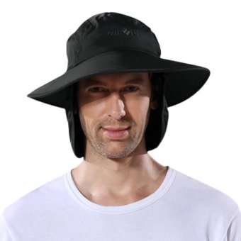 Men's Large Brim Fisherman Sun Hat Bucket Hat Quick Dry Outdoor Jungle Fishing Hiking Trekking Flap Hats Caps With Neck Cover, Black - intl