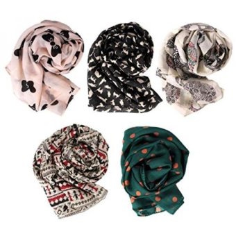 BMC Stylish 5pc Colorful Pattern Lightweight Summer Accessory Multipurpose Scarf Collection Various Designs - Set 1 - intl