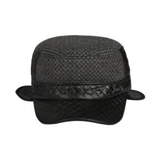 JNTworld Men Winter Faux Leather Hat Cap PU Hat Flat Top Hat(Grey) - intl