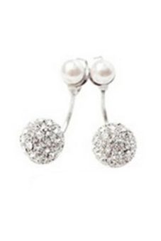 Buytra Crystal Rhinestone Pearl Earrings - Silver