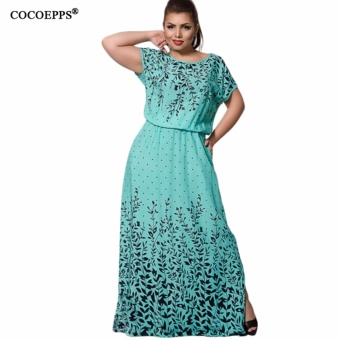 COCOEPPS 2017 Summer Women L-6XL Chiffon Print Long Dress Short Sleeve Casual Floor-Length Large Big Size Maxi Dresses vestidos - intl