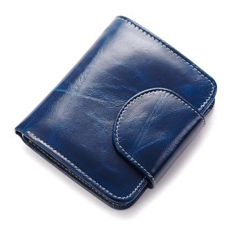 BRIGGS Casual Oil Wax Genuine Leather Women Short Wallets W-0928 (Blue)