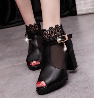 BIGCAT Sexy net fashion 8 CM high heels sandals -black - intl