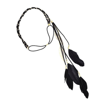 Women Indian Peacock Feather Tassels Weave Headdress Hippie Headband (Black) - intl