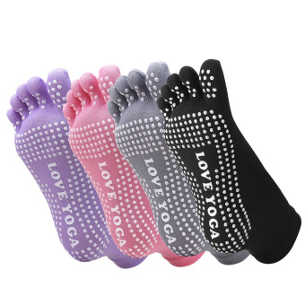 Habiter 4 Pairs Non Slip Skid Toe Yoga Pilates Barre Socks With Grips for Women(Black,Grey,Purple,Pink)