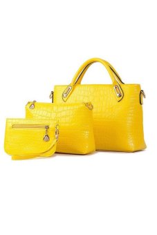 TP Hot Trends Elegant Faux Crocodile Leather Bags Set Of 3Handtas +Schoudertas + Purse Yellow - intl