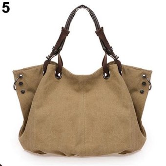 Broadfashion Women Vintage Luxury Casual Big Capacity Canvas Hobo Shoulder Bag Handbag (Khaki) - intl