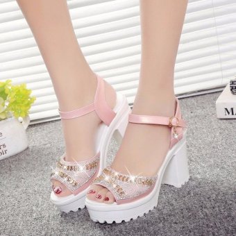 BIGCAT New 9 CM high heel sandals Korean style with diamond sandals -PINK - intl