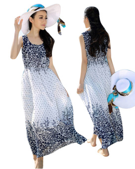 2016 Summer Floral Print Maxi Dresses Women Beach Club Casual Loose Chiffon Sleeveless Long Bohemian Dress HY-01A5