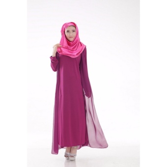 COCOEPPS Fashion Women Muslim Wear Dresses Baju Kurung False Two-piece Chiffon Long Sleeve Maxi Dress Purple - intl