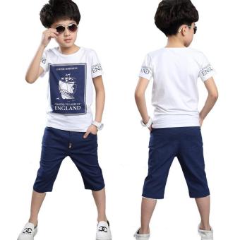 'Kisnow 3-16 Years Old Boys'' 105-165cm Body Height Pure Cotton Shirt + Short Pants(Color:as Main Pic) - intl'